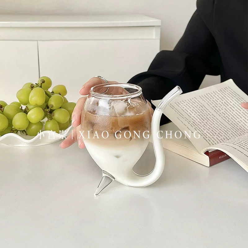 Ly thủy tinh phong cách Ins, ly có ống hút cao cá nhân hóa, ly cà phê, ly nước lạnh, ly nước có ga, ly cocktail