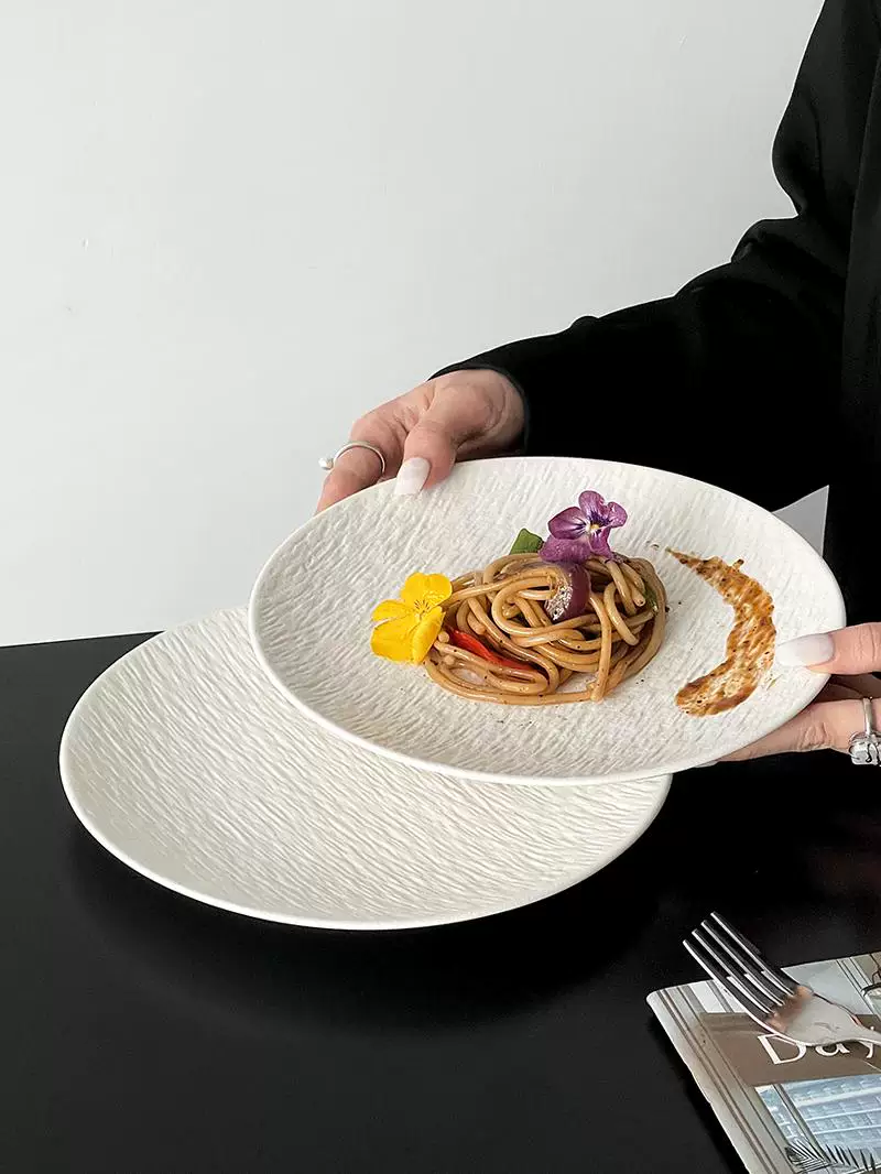 Đĩa bánh gốm họa tiết đá, đĩa tráng miệng sáng tạo cao cấp, đĩa kiểu Tây, đĩa salad bít tết, đĩa mì ống