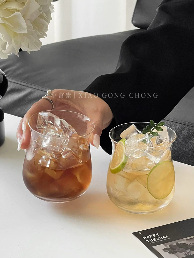 Ly thủy tinh sáng tạo, ly cà phê đá kiểu ins, ly uống nước lạnh, ly nước gia dụng, ly sữa, ly bụng bầu.