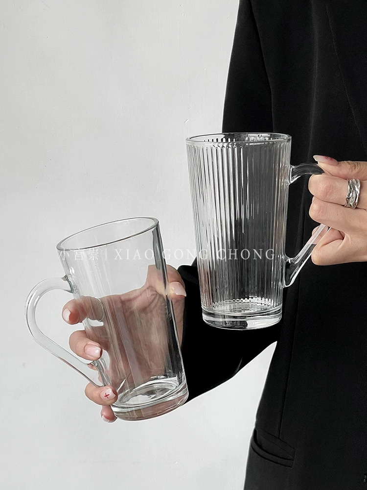 Ly thủy tinh phong cách tối giản có tay cầm, ly sữa thẩm mỹ cao, ly cà phê, ly uống nước gia đình mùa hè, cốc.