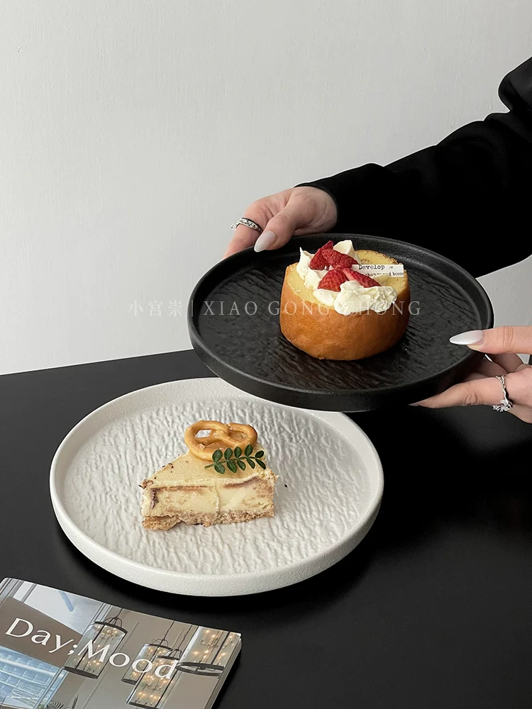 Đĩa bánh gốm sứ cao cấp, đĩa kiểu Tây họa tiết đá tinh tế dùng trong gia đình, đĩa mì ống, đĩa salad bít tết sáng tạo, đĩa tròn