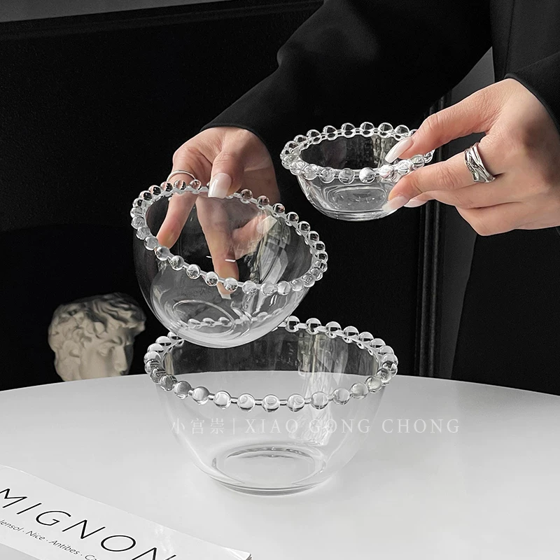 Bát thủy tinh kiểu Ins, cạnh vát, dùng đựng tráng miệng, kem, salad trái cây, đựng nước tương gia dụng, bát sữa chua yến mạch.