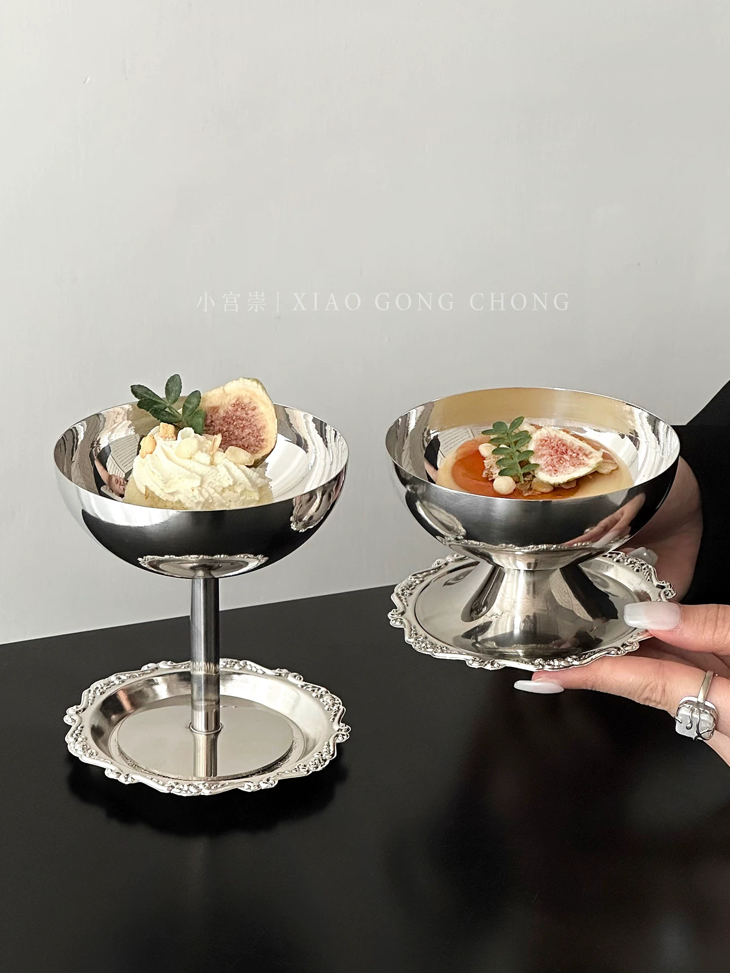Bát tráng miệng bằng thép không gỉ 304 kiểu cổ điển, ly kem pudding phong cách hoàng gia sang trọng, ly kem, ly sinh tố cao