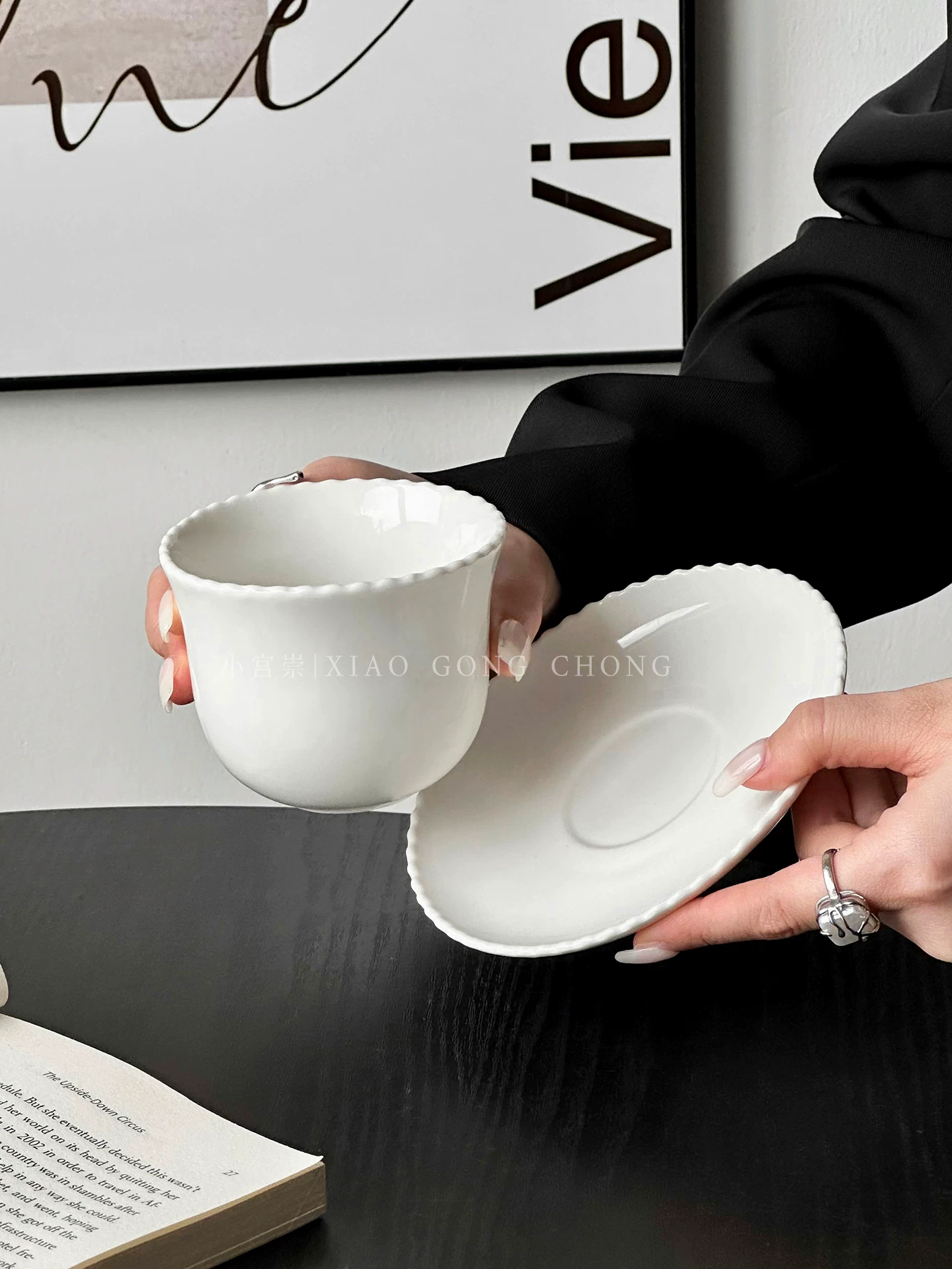 Tách và đĩa sứ hình chuông kiểu Nhật, tách cà phê, tách cầm tay, tách nghệ thuật latte cao cấp, tách trà chiều, tách ăn sáng