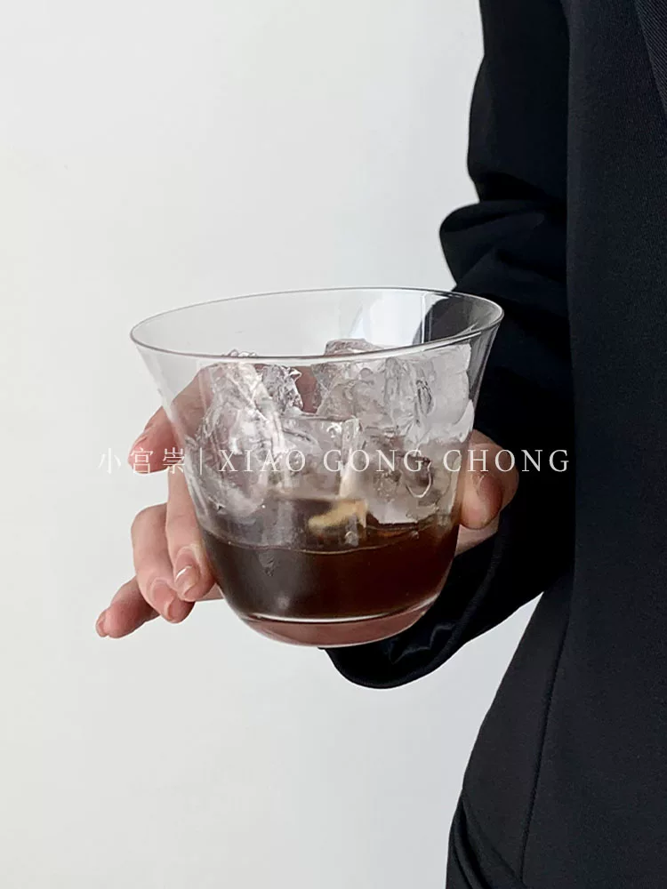 Ly cà phê đá Mỹ kiểu Ins, miệng rộng, ly trà đơn giản, ly cocktail, ly thủy tinh trong suốt, ly uống nước lạnh