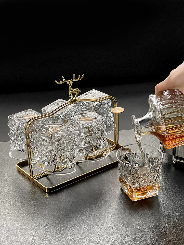 Bộ ly rượu whisky cao cấp, cốc bia thủy tinh sáng tạo, cốc gia dụng, ly rượu phong cách châu Âu thời thượng