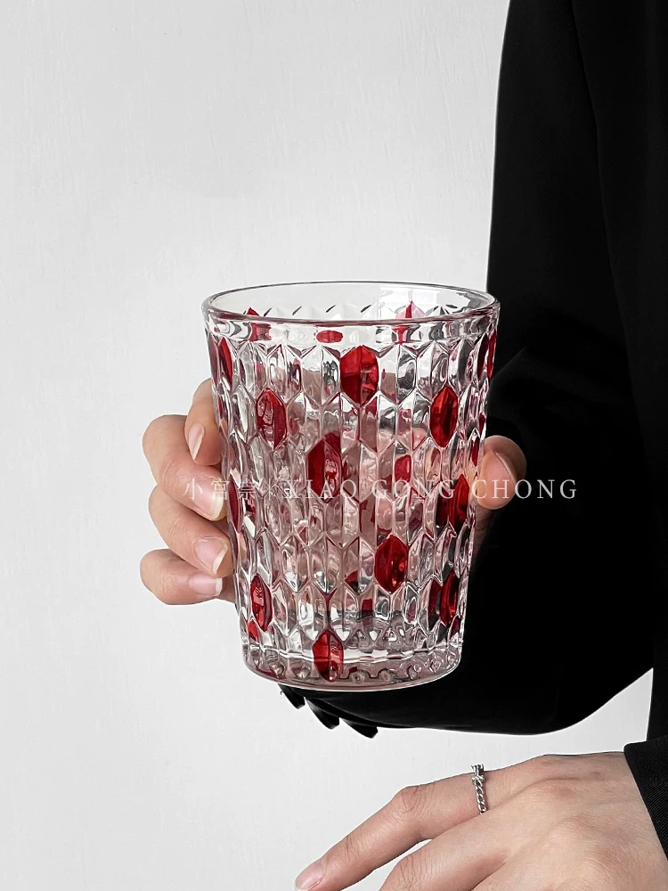 Ly rượu whisky, ly nước ép, ly cà phê pha lê ruby phong cách xa xỉ cổ điển, độc đáo, dành cho gia đình