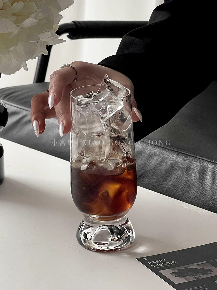 Ly thủy tinh trong suốt phong cách Ins, ly cà phê sáng tạo cao cấp đáy dày, ly nước ép, ly bia, ly nước giải khát