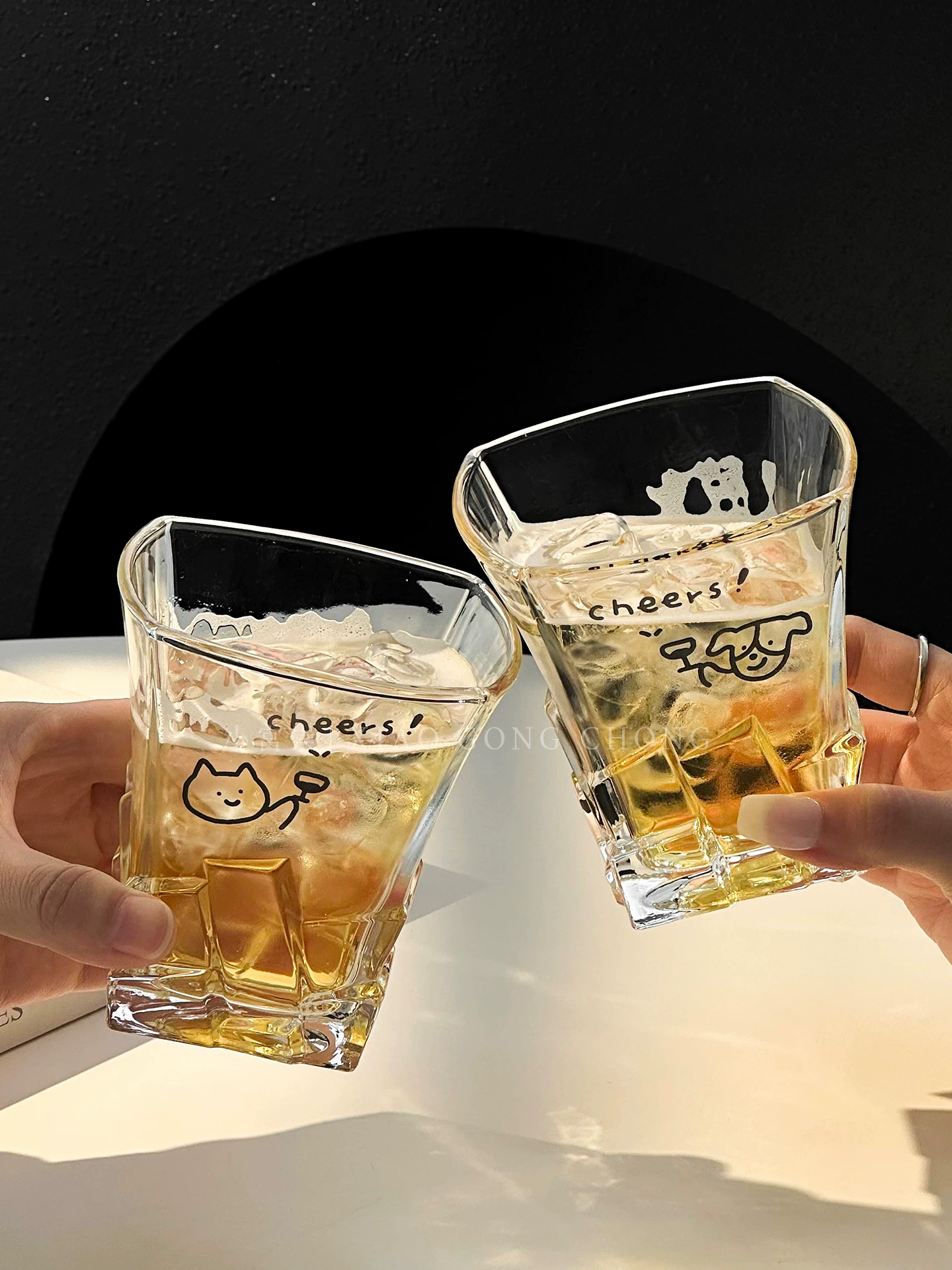Ly rượu whisky hình mèo và chó dễ thương, ly đá cao cấp, cốc nước ép, cốc cà phê đá Americano, cốc nước