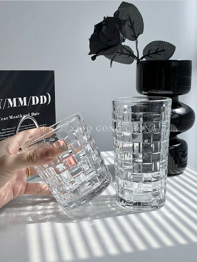 Ly thủy tinh đan mây, ly nước in nổi phong cách ins, ly gia dụng phong cách rừng, ly cà phê sữa, ly nước ép, ly nước giải khát.
