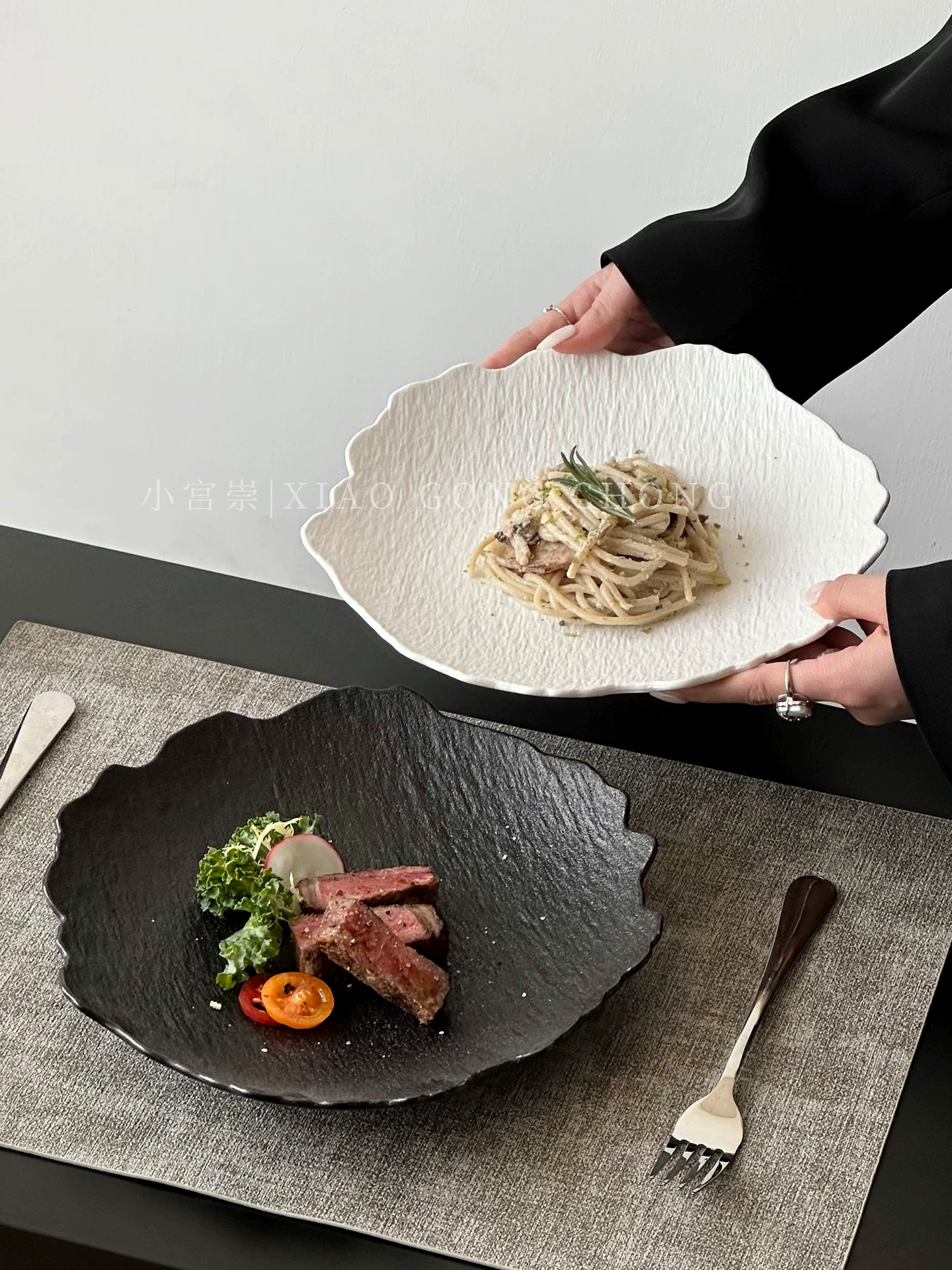 Đĩa steak hoa văn đá không đều cao cấp, đĩa gốm sứ kiểu Tây dùng trong gia đình, đĩa mì ống, đĩa sâu lòng, đĩa sáng tạo, đĩa salad