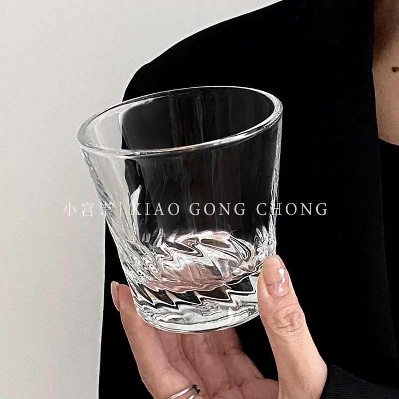 Ly thủy tinh họa tiết xoắn ốc kiểu dáng ly cà phê đá Mỹ, ly uống nước, ly rượu whisky, ly nước ép