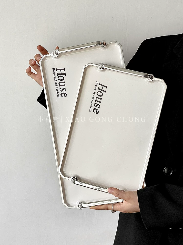 Khay trà sang trọng nhẹ nhàng dùng trong nhà, khay hình chữ nhật để đặt tách trà, cốc nước, đồ ăn nhẹ và trái cây, khay đựng cao cấp.