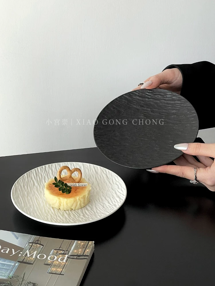 Đĩa bánh gốm họa tiết đá, đĩa tráng miệng sáng tạo cao cấp, đĩa kiểu Tây, đĩa salad bít tết, đĩa mì ống