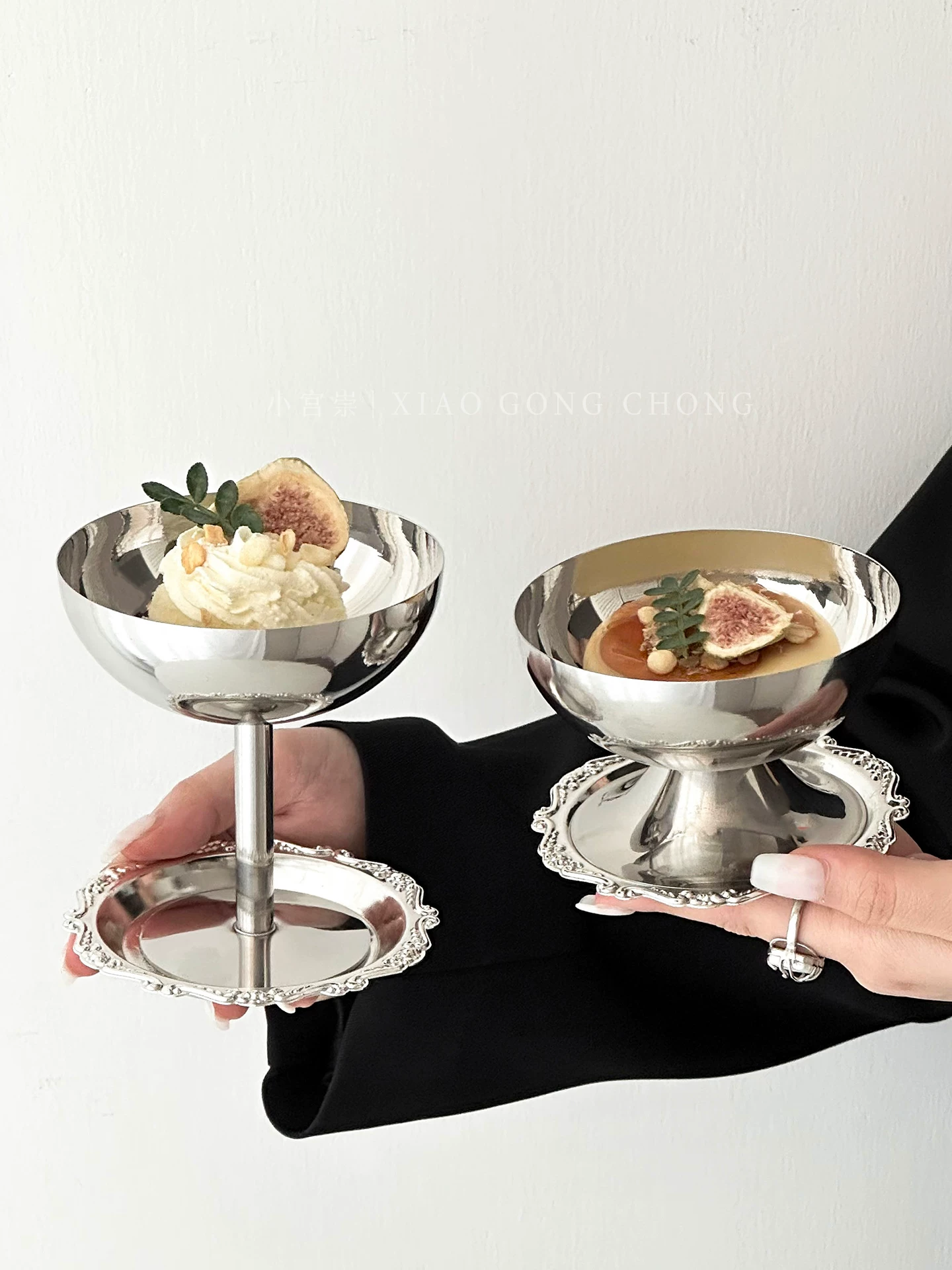 Bát tráng miệng bằng thép không gỉ 304 kiểu cổ điển, ly kem pudding phong cách hoàng gia sang trọng, ly kem, ly sinh tố cao