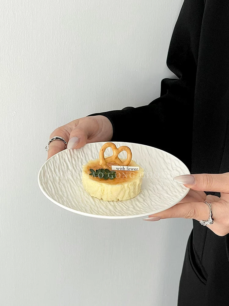 Đĩa bánh gốm họa tiết đá, đĩa tráng miệng sáng tạo cao cấp, đĩa kiểu Tây, đĩa salad bít tết, đĩa mì ống