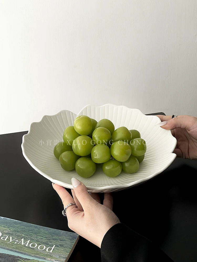 Đĩa trái cây hoa bạch quả trắng tinh khiết cao cấp, đĩa gốm gia dụng sang trọng nhẹ nhàng, đĩa kiểu phương Tây, đĩa súp, đĩa trái cây khô đơn giản, đĩa salad