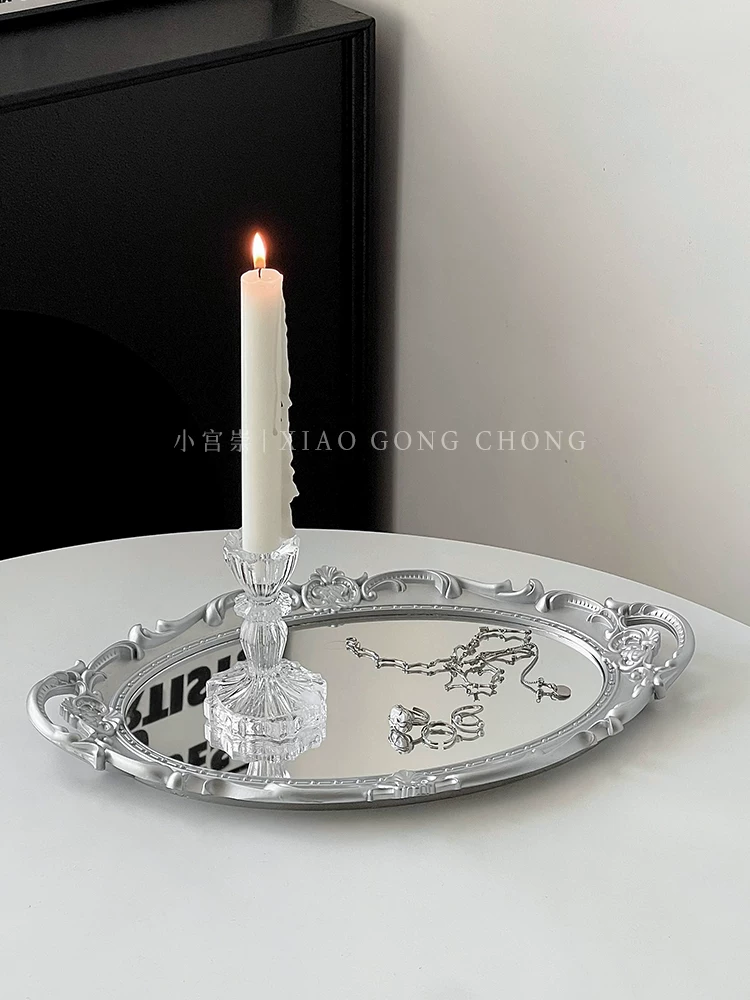 Khay gương cổ điển kiểu Pháp, đồ trang trí nhà cửa theo phong cách ins, vật trang trí bàn, đạo cụ chụp ảnh, khay trưng bày và đựng đồ trang sức.