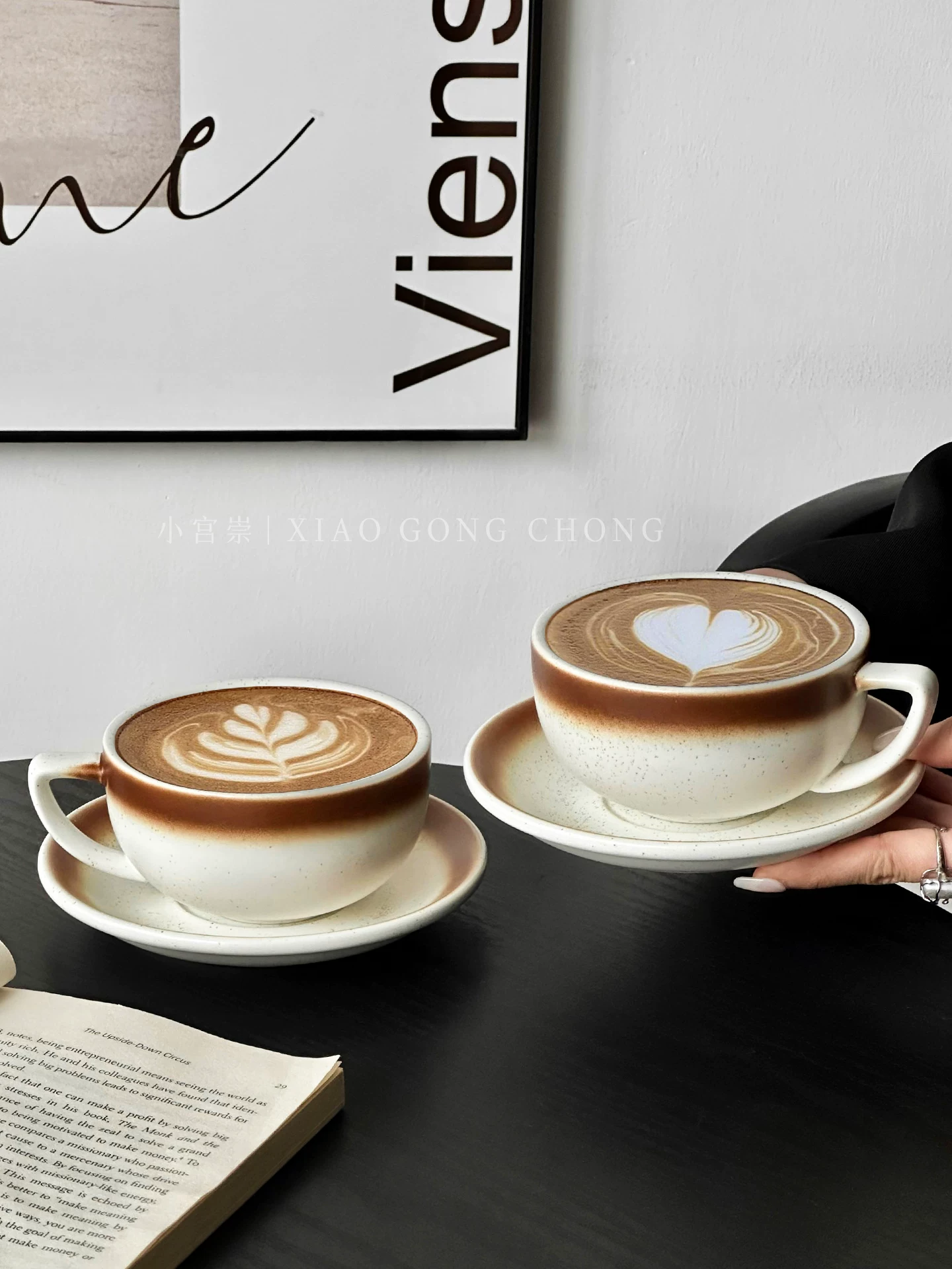 Tách và đĩa cà phê Sada cổ điển Nhật Bản, tách nghệ thuật latte bằng gốm sứ nổi chuyên nghiệp, tách latte lớn kiểu Mỹ dùng cho trà chiều