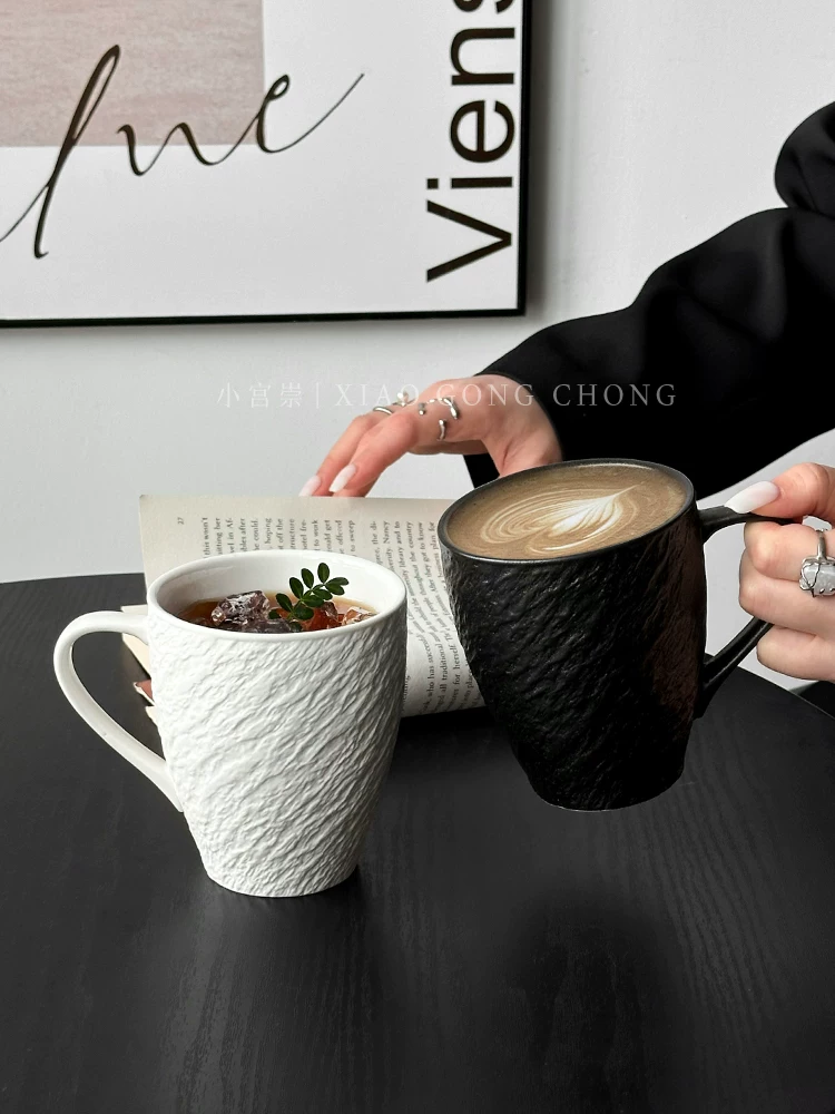 Ly sứ họa tiết đá phong cách Ins, cốc gốm sáng tạo, cốc uống nước gia dụng, cốc cà phê latte cao cấp, cốc ăn sáng