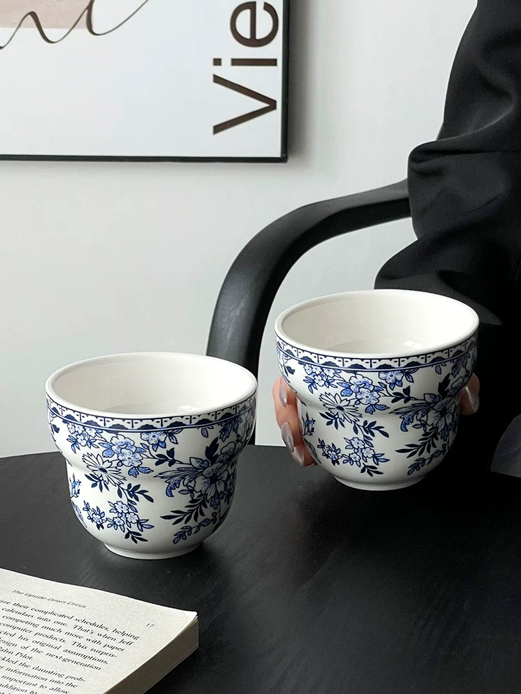 Tách cà phê sứ xanh trắng kiểu Trung Hoa, bộ ấm chén tinh tế, tách hoa mocha cao cấp, tách gốm, tách latte