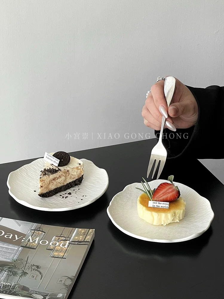 Đĩa gốm họa tiết đá không đều theo phong cách Ins, đĩa bánh cao cấp, đĩa tráng miệng, đĩa nhỏ sáng tạo, đĩa ăn.