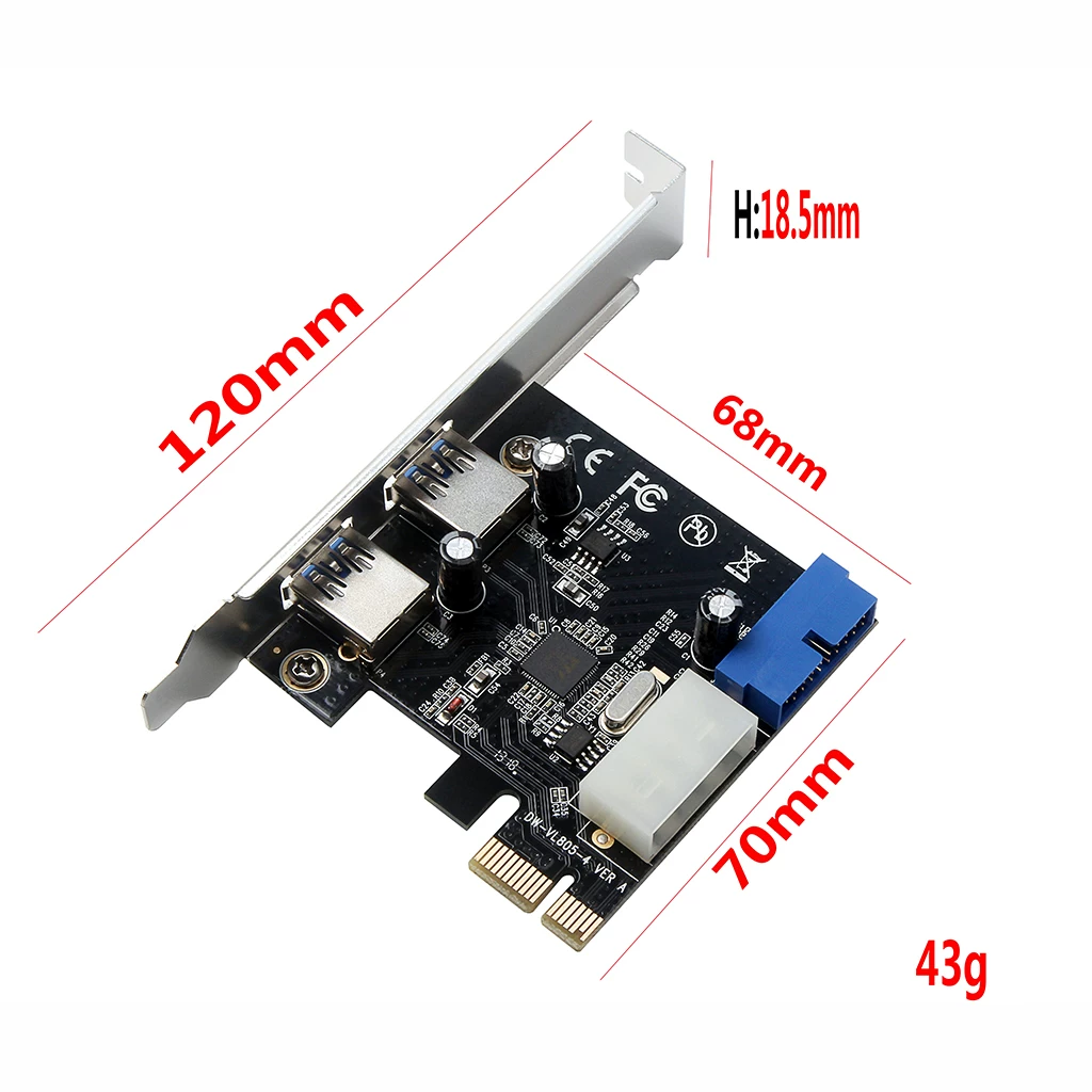 Bo mạch chủ máy tính để bàn Thẻ mở rộng USB3.0 20pin PCI-e sang thẻ mở rộng USB3.0 Giao diện phía trước 20pin