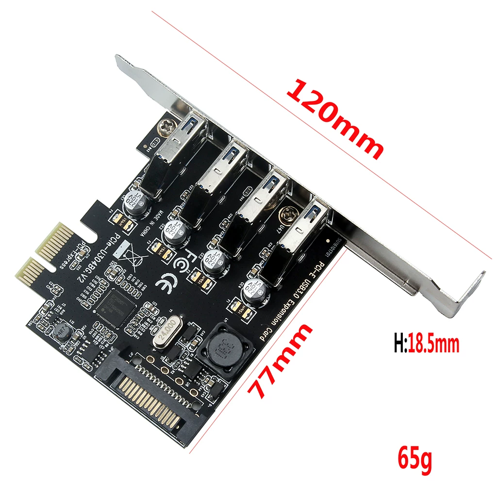 Thẻ mở rộng PCI-E sang USB3.0 Thẻ chuyển đổi USB3.0 PCIe 4 cổng Thẻ USB3.0 có giá đỡ nhỏ 2U màu đen