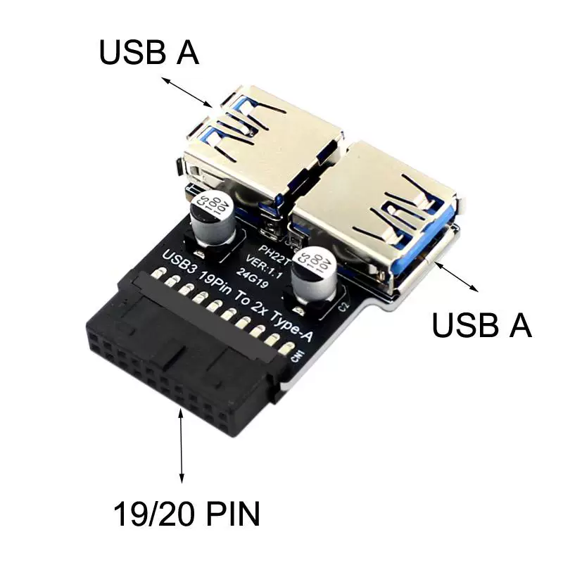 Bo mạch chủ 19 chân sang bộ chuyển đổi USB3.0 kép bo mạch chủ 19 chân 20 chân USB3.0 sang giao diện USB3.0 nữ