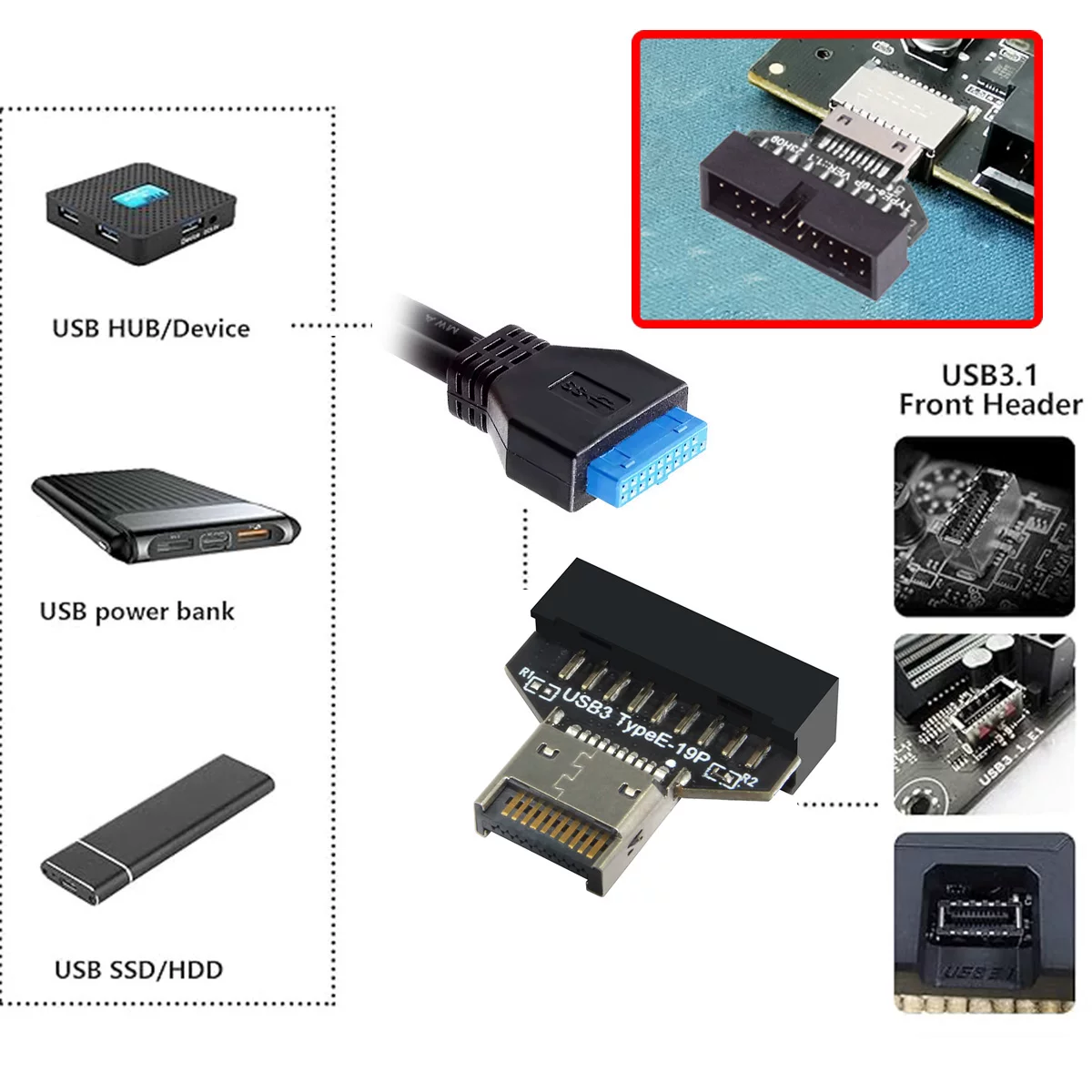 Bo mạch chủ USB3.2/3.1/3.0 19 chân 20PIN sang TYPE-E TYPE-C phía trước khung máy USB TypeA