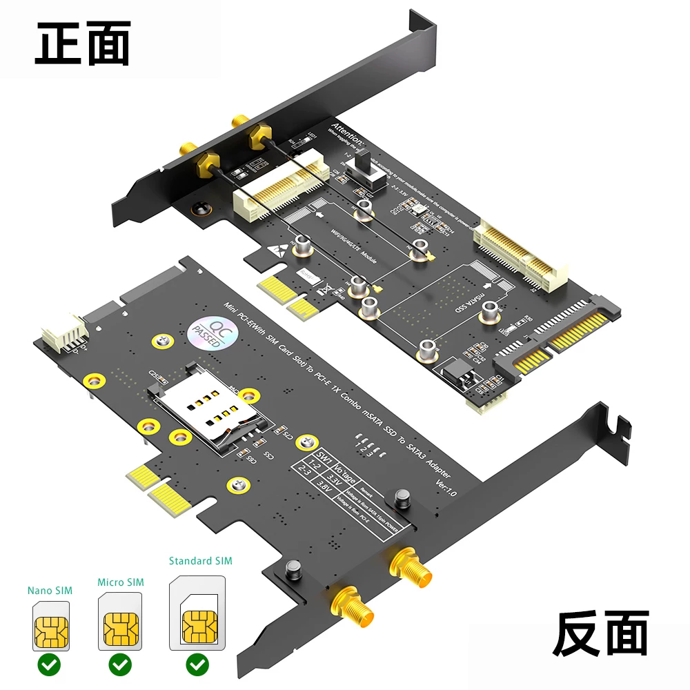 Ổ cứng msata mini pci-e wifi mô-đun 3g/4g sang thẻ mở rộng bộ chuyển đổi PCI-E X1 2 trong 1