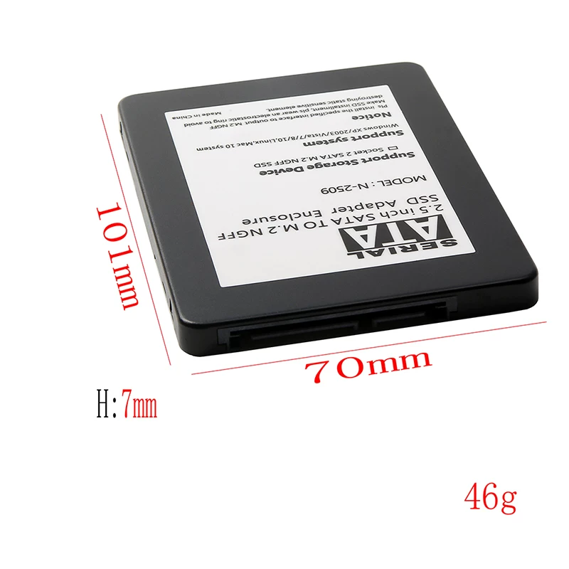 Vỏ ổ cứng hợp kim nhôm NGFF M.2 sang cổng nối tiếp SATA cho máy tính để bàn và máy tính xách tay 7MM 2280