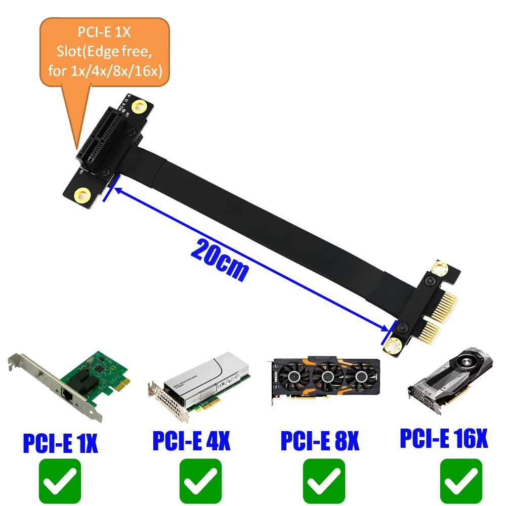 Cáp nối dài PCI-E 3.0 1X sang 1X cáp nối dài bộ chuyển đổi card đồ họa tốc độ đầy đủ ổn định 90 độ