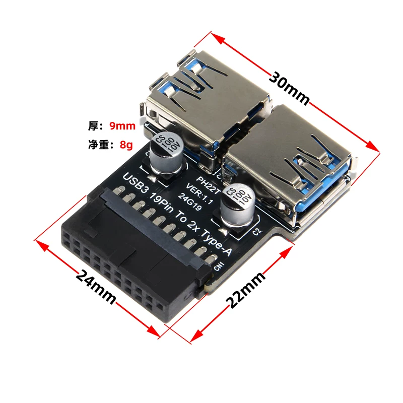 Bo mạch chủ 19 chân sang bộ chuyển đổi USB3.0 kép bo mạch chủ 19 chân 20 chân USB3.0 sang giao diện USB3.0 nữ