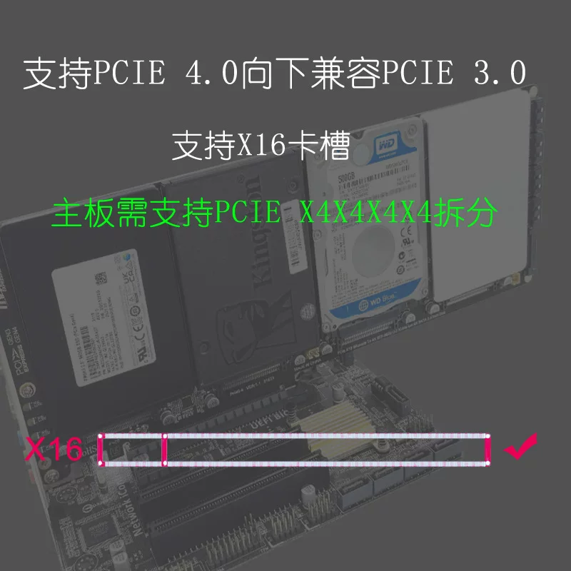 Thẻ mở rộng máy tính để bàn với 4 ổ cứng SFF-8639 U.2 NVME và SATA 2.5inch sang thẻ chia PCIe 4.0