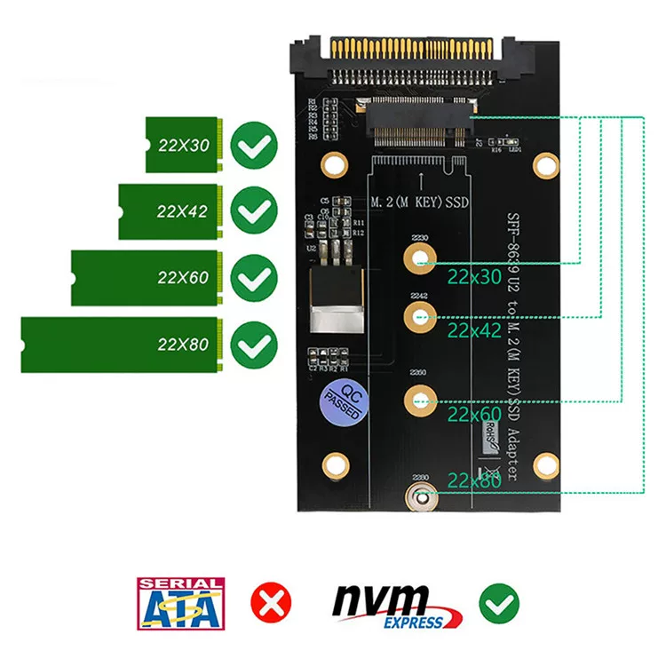 Thẻ chuyển đổi NGFF M.2 key M SSD sang SFF-8639, bảng chuyển đổi U.2 sang M.2 key M