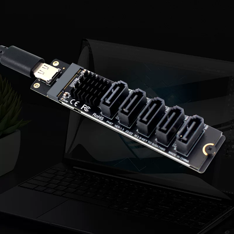 Thẻ mở rộng TYPE-C/USB3.0 sang SATA3.0 thành 5 cổng 6Gbps 5G JM575+JMS580