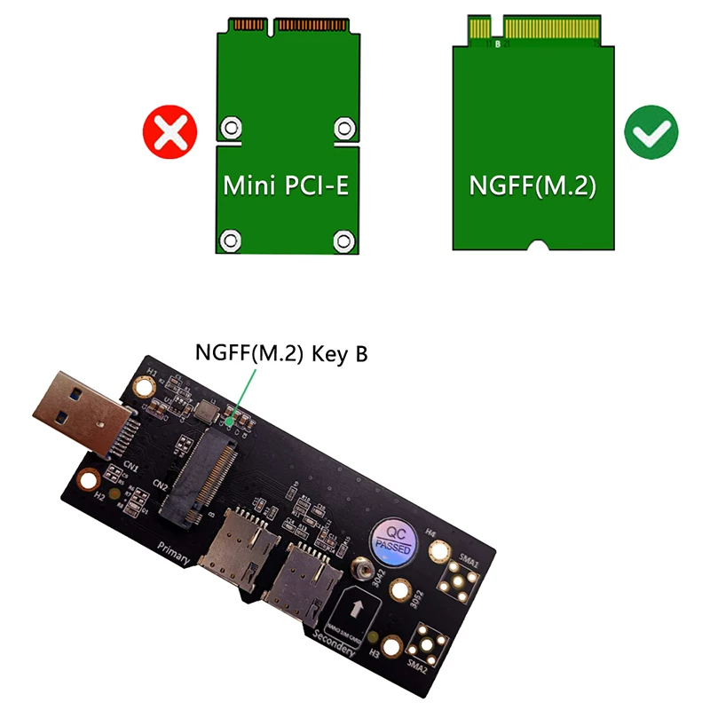 Thẻ chuyển đổi NGFF key B sang USB 3.0 với giá đỡ thẻ SIM kép NANO Thẻ thử nghiệm mô-đun 3G/4G/5G