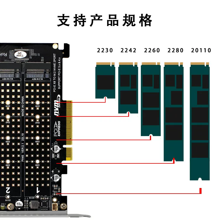 PCIEX8 Dual-Disk NVME M.2 MKEY SSD RAID mảng mở rộng bộ chuyển đổi thẻ bo mạch chủ PCIE thẻ chia