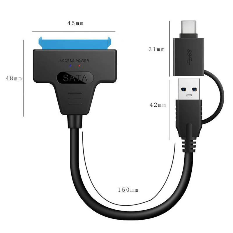 2.5inch Cổng nối tiếp SATA sang USB3.0 Ổ cứng thể rắn cơ học Dữ liệu Cáp ổ cứng dễ dàng Type-C/A AdapterOTG