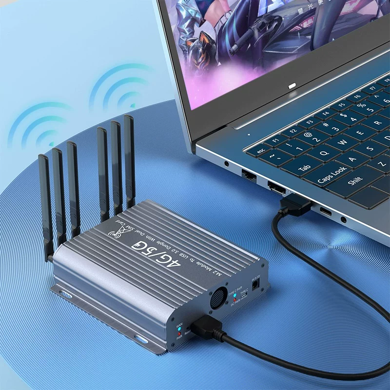 Thẻ chuyển đổi mô-đun M.2 key B sang USB 3.0 với 6 ăng-ten và vỏ, phù hợp với mô-đun 3G/4G/5G