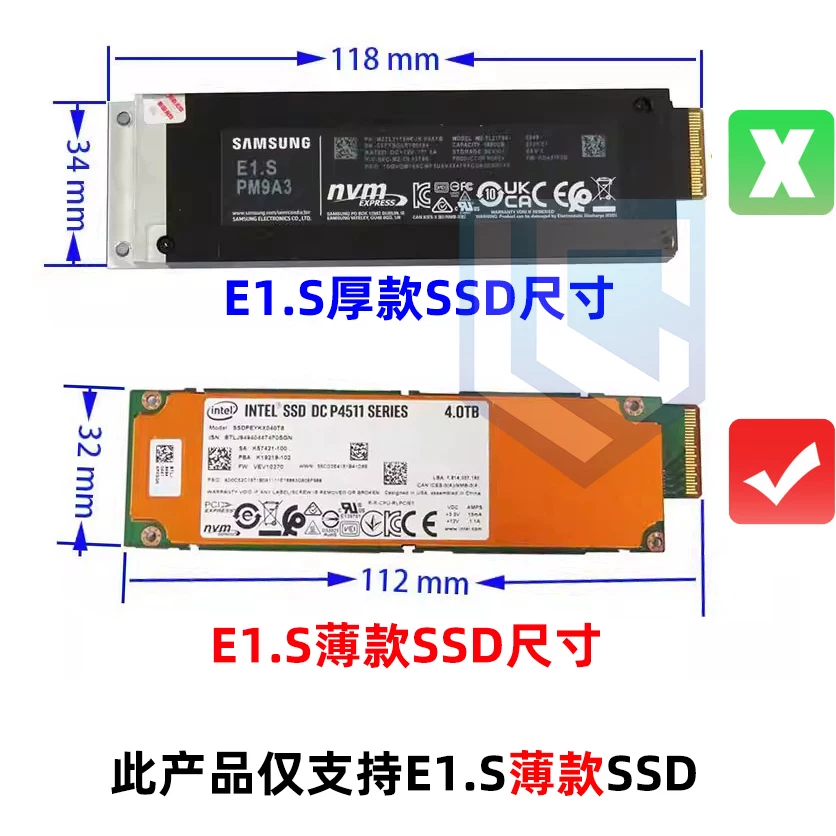 Card chuyển đổi máy tính SSD PCIe 4.0 3.0 x4 sang EDSFF E1.S có khung đỡ toàn chiều cao