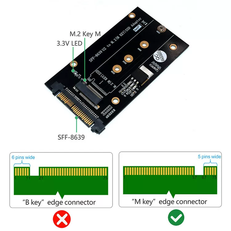Thẻ chuyển đổi NGFF M.2 key M SSD sang SFF-8639, bảng chuyển đổi U.2 sang M.2 key M