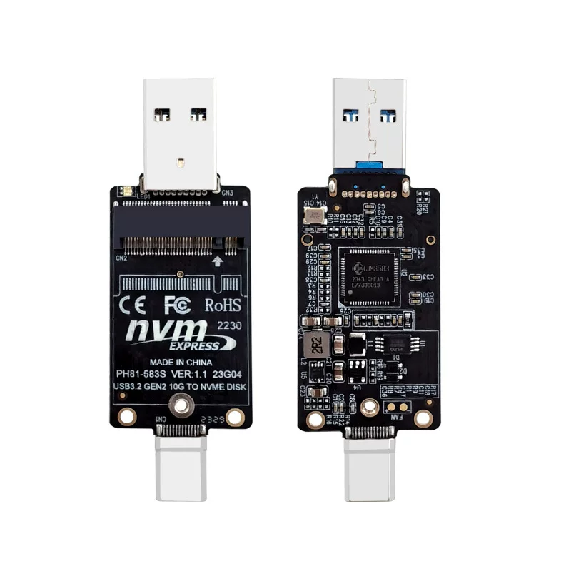 Bảng điều khiển ổ cứng thể rắn hai đầu M.2 sang USBA type-c Bộ điều khiển chính JMS583 Giao thức NVMe 10Gbps