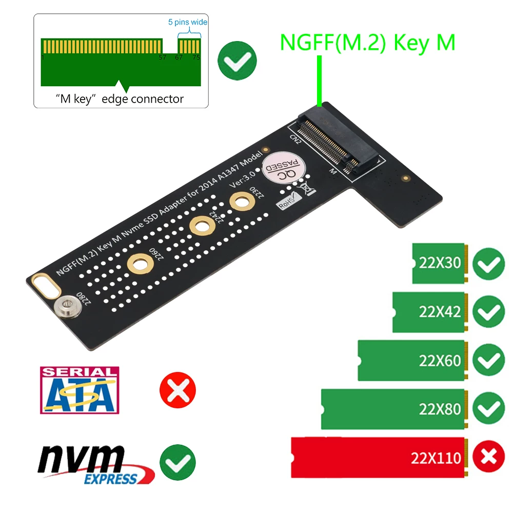 Thích hợp cho thẻ ổ cứng NVMe PCIe M.2 NGFF SSD sang 2014 Apple Mac mini A1347