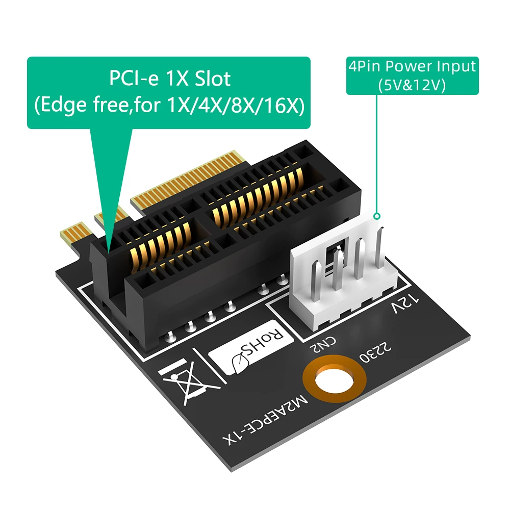 M2 NGFF sang khe cắm PCIEx1 WiFi /A+E-KEY Bộ nguồn nhỏ 4 chân tương thích với các thiết bị x1x4x8x16