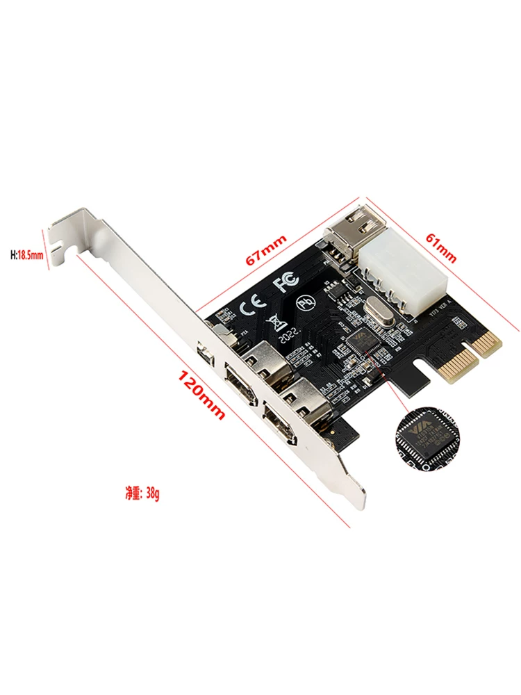 Thẻ PCI-E 1X sang 1394 Thẻ ghi video độ nét cao DV 3 cổng Thẻ mở rộng đa cổng PCIE x1 sang 1394