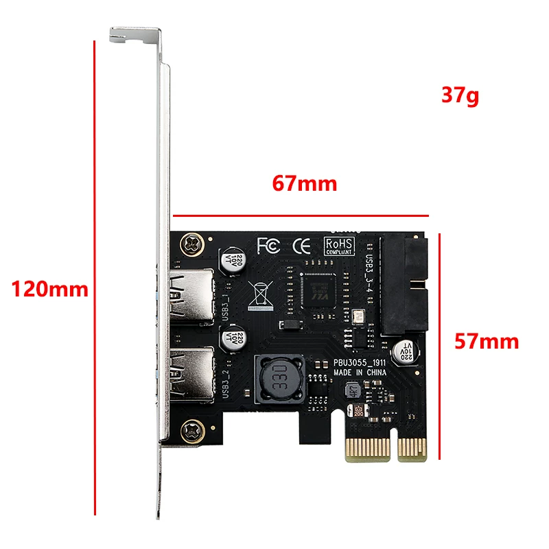 Máy tính để bàn Thẻ mở rộng PCI-e sang USB 3.0 USB 3.0 dành cho máy tính để bàn với giao diện 19/20PIN phía trước ng