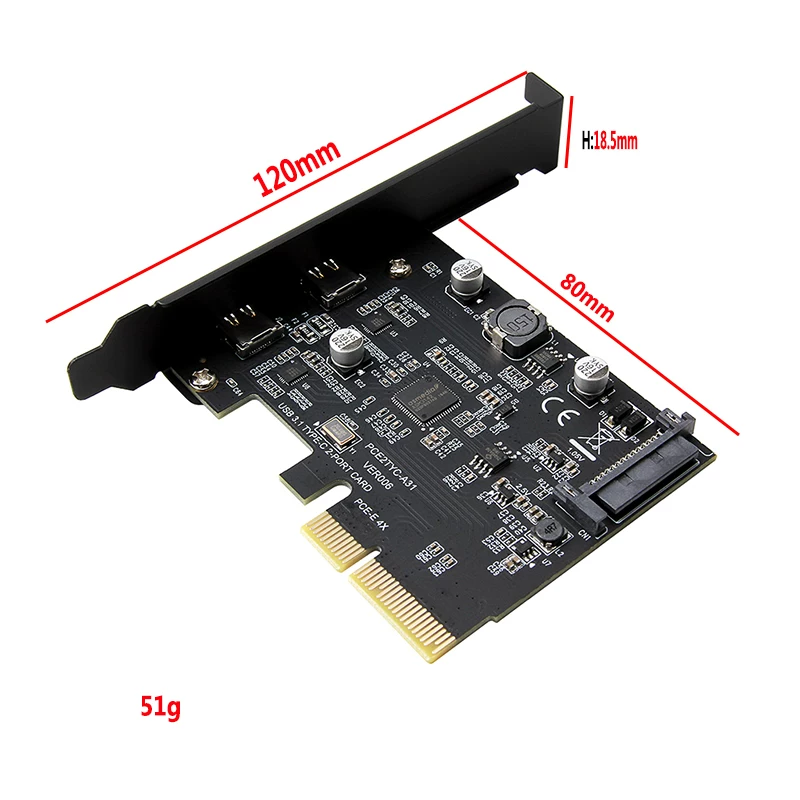 Thẻ mở rộng PCI-E sang USB3.1 đầu cắm kép Type-C có thể đảo ngược Bộ chuyển đổi ASMedia ASM3142 10Gbps