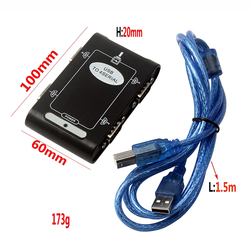 USB2.0 sang cổng nối tiếp RS232 Hub 4 cổng 9 chân USB sang 4 cổng nối tiếp Hộp chuyển đổi cổng COM Hub DB9